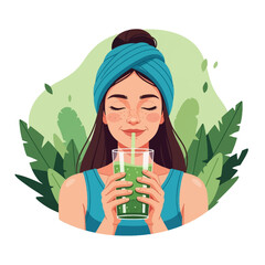 Obraz premium young woman drinking juice