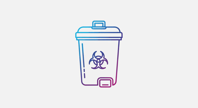 Biohazard waste bin icon with biohazard symbol, gradient colors, clean background