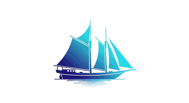 Blue sailboat sailing on water, elegant design, vector illustration