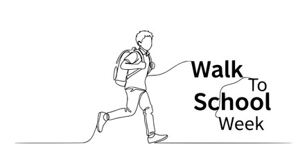 Boy running to school, walk to school week, backpack, education, active lifestyle, line art illustration © Hujan