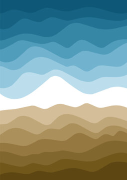 Abstract vector landscape illustration featuring stacked, wavy horizontal layers in a gradient of colors. The top section transitions from dark to light blue, the middle is white, and the bottom layer
