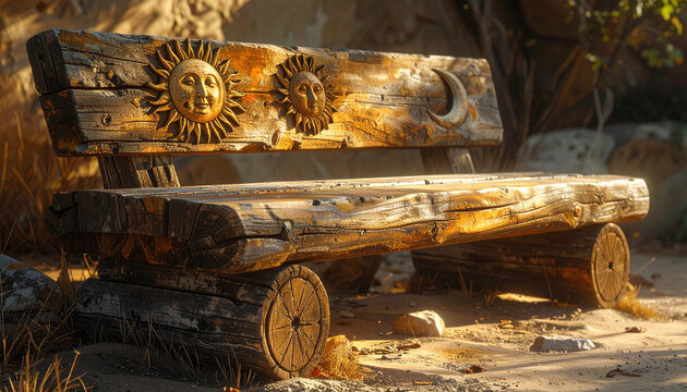 Wooden bench decorative carvings