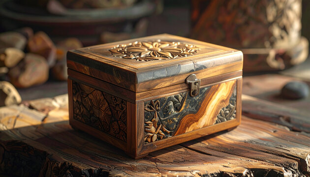 Wooden box detailed carvings