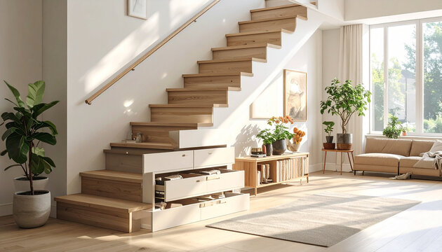 Wooden staircase interior design