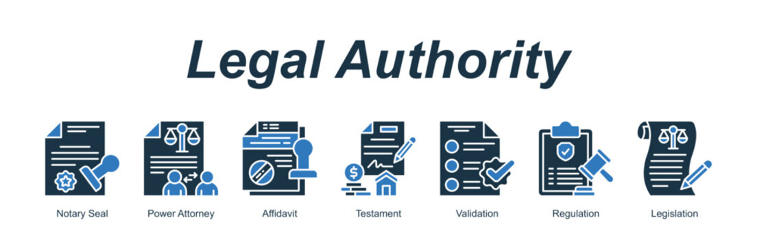 Legal Authority banner web icon vector illustration concept with an icon of Notary Seal, Power Attorney, Affidavit, Testament, Validation, Regulation, Legislation 
