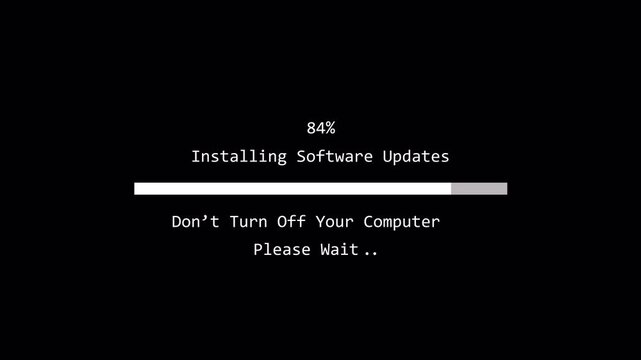 Software update installing screen process with loading bar animation alpha channel system progress