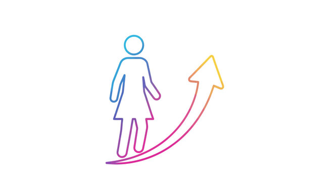 Woman's career growth, upward arrow, progress, success, development, colorful gradient