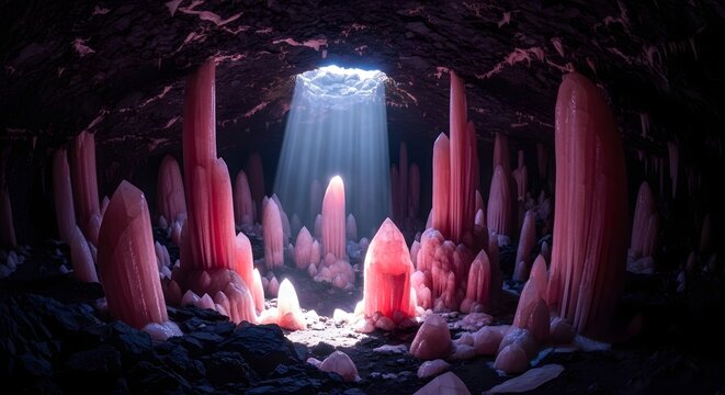 Magical Crystal Cave Tunnel with Glowing Crystal Formation and Mystery