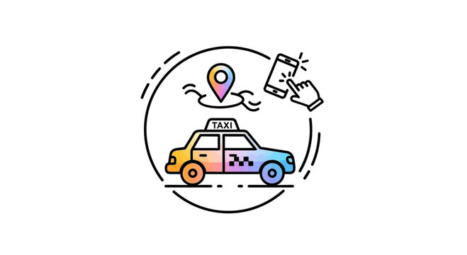 Taxi App Booking Online Service Concept with Car, GPS Pin and Smartphone
