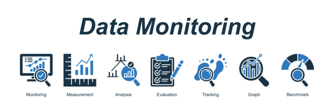 Data Monitoring banner web icon vector illustration concept with an icon of Monitoring, Measurement, Analysis, Evaluation, Tracking, Graph, Benchmark 