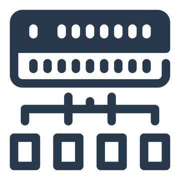 network switch rack icon with four connected devices topology diagram