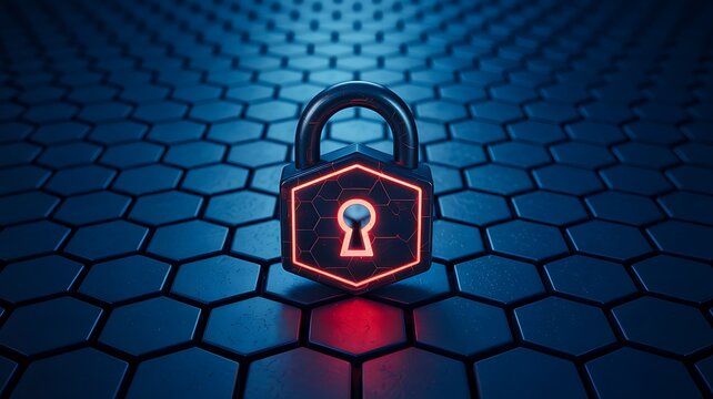 Cybersecurity protection concept with digital padlock on futuristic network background