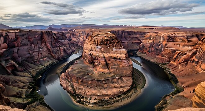 Majestic river bend through dramatic canyon landscape in arid region