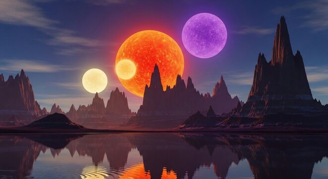 Planetary landscape with multiple suns