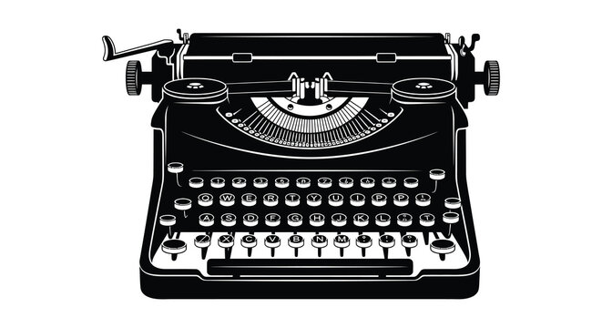 Vintage typewriter with keys and carriage return black silhouette high quality professional detailed modern elegant stylish clean crisp vibrant