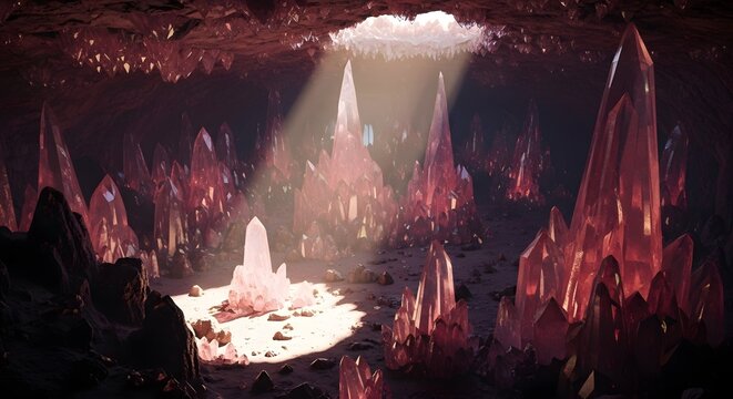 Mystical Glowing Crystal Cave Landscape Fantasy Digital Art