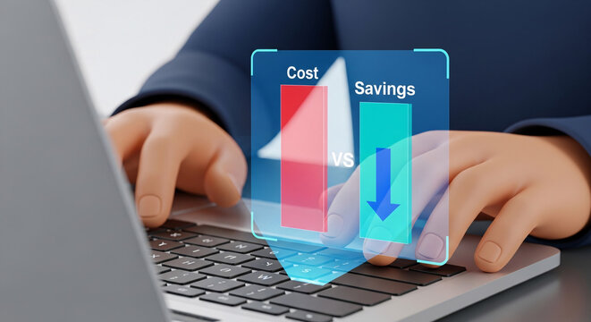 Graphique comparatif de co&ucirc;ts et &eacute;conomies sur interface digitale