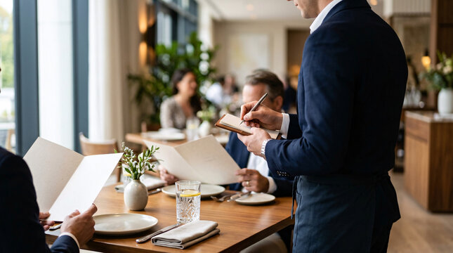 Serveur prenant une commande dans un restaurant
