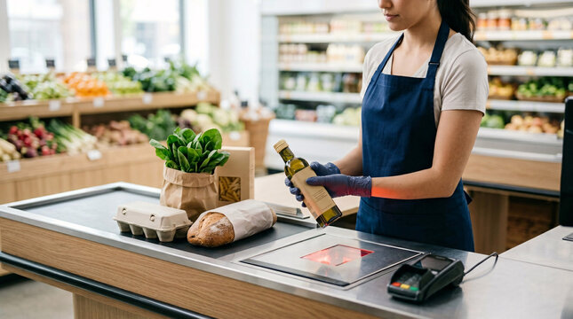 Employ&eacute;e pr&eacute;parant des produits en boutique alimentaire