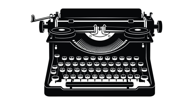 Vintage typewriter with keys and carriage return black silhouette high quality professional detailed modern elegant stylish clean crisp vibrant