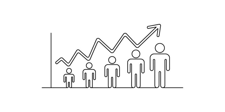 People growth chart with upward arrow and increasing size figures Vector, illustration