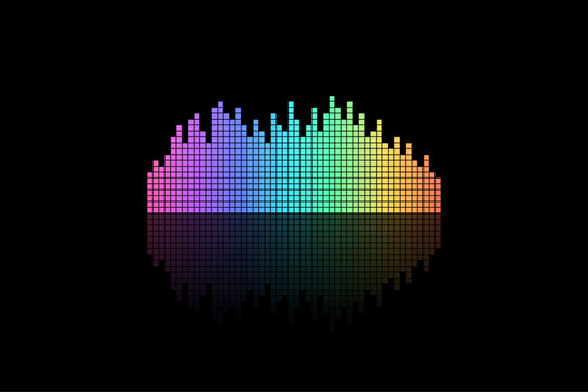 Colorful audio equalizer with reflection on black background