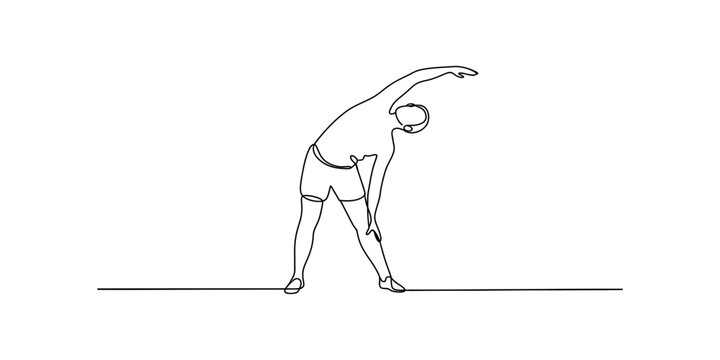 Single line drawing of a person stretching their body side to side, fitness and exercise concept Vector, illustration
