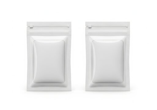 Two empty white padded mailers standing side by side