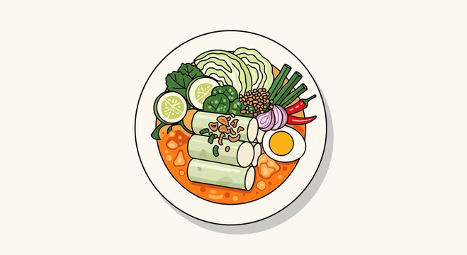 Vietnamese Banh Beo Dish Illustration - Steamed Rice Cakes with Shrimp and Herbs