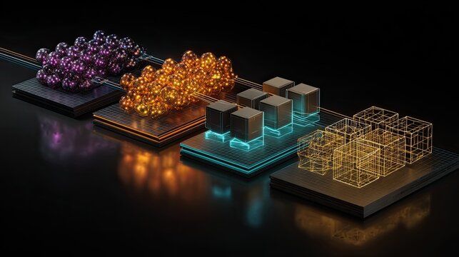 Abstract progression of shapes from granular to structured