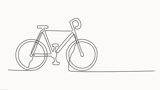 Self animated minimalist continuous one-line drawing of a bicycle. Bicycle continuous one line drawing, cycling, transportation, and an active lifestyle, bike single line vector, animation video.