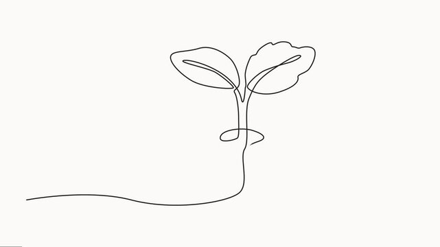 Animated self drawing of continuous line draw of hand holding plant with leaf. Full length one line animation, Hands holding growing single line drawing  of Hands holding leaf Go green energy.