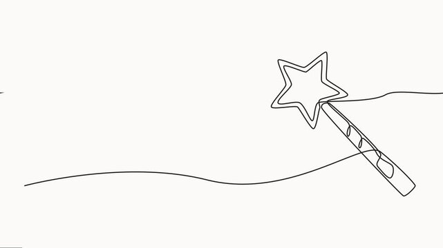 Animated self drawing of continuous line drawing magic stick ready to entertain audience at television show. Full length one line animation, a magic wand performing tricks at a circus show.