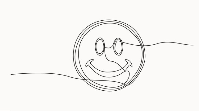 Self drawing line animation Smile Emoji Emoticon continuous line drawn concept video, Simple line art illustration of a laughing face emoji, Emoticon. Laugh, feelings concept, One line drawing