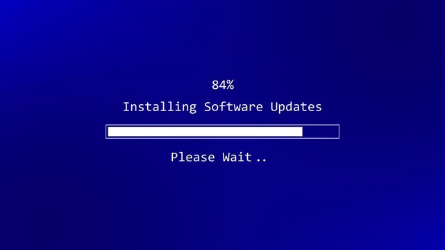 Software update installing screen process with loading bar animation. Computer system upgrade progress. 4k video