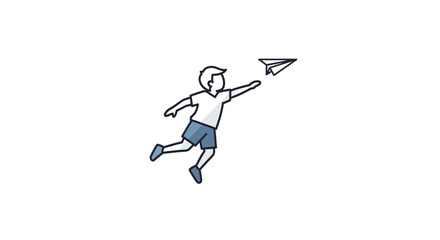 Fototapeta premium Boy Running with Kite Outdoors Freely.