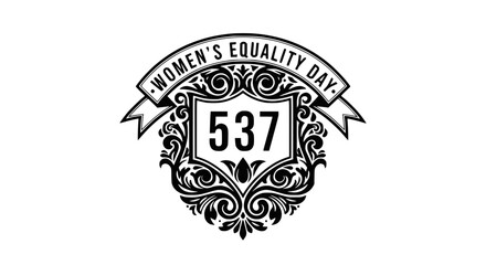 Fototapeta premium Women's Equality Day Shield Emblem with Ornate Swirls and Banner