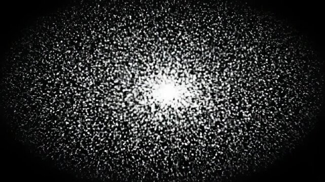 Abstract Static Grain Texture featuring white noise particles on a dark vignette background ideal for retro film overlays and glitch effect backgrounds.