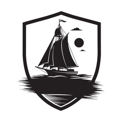 sailing ship in shield with text vector illustration flat design © kazi