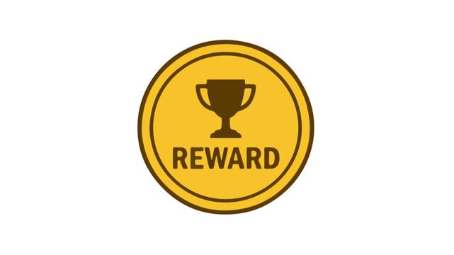 Animated golden reward coin featuring a trophy icon shines with implied motion, signifying success, accomplishment, and prize winning within a game, app