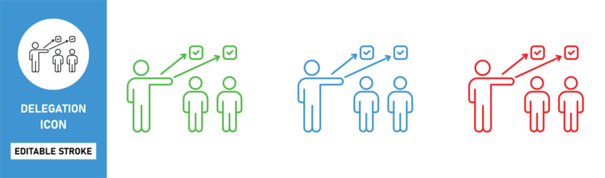 delegation icon line style business editable stroke team workflow vector set