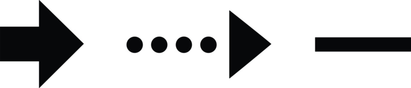 Black arrow progression icons showing movement and transformation sequence for navigation and process flow design concepts