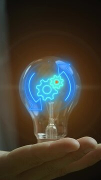 Hyperautomation futuristic gear transmission digital transformation abstract technology animated icon. Business growth computer investment industry. Artificial intelligence and big data concept.