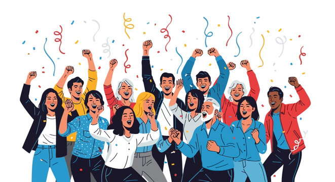 Diverse group of people celebrating together.