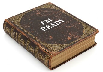 Fototapeta premium Old book with i'm ready text on black cover and gold floral design