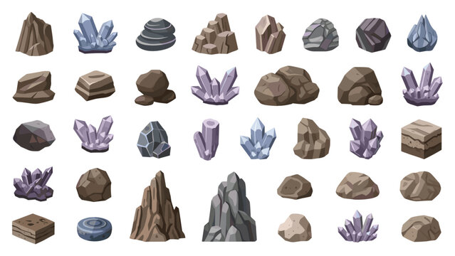 Wide variety of geological specimens including different types of rocks, minerals, and colorful crystals are displayed in this set.
