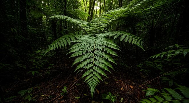 Tropical Rainforest Forest Floor with Vibrant Green Fernery