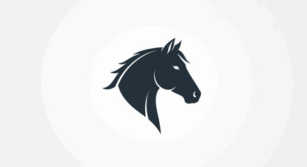 Dark silhouette of a horse head with flowing mane on a white background © raka