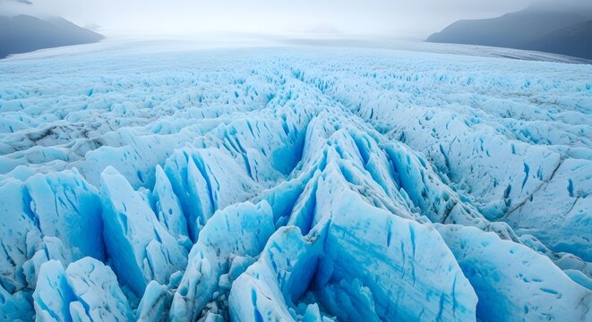 Vast glacial expanse of blue ice formations in Antarctica