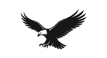 Fototapeta premium Silhouette of an eagle with outstretched wings against a white background